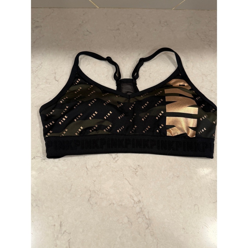 PINK Victoria's Secret Ultimate Sports Bra Camo Rose Gold Metallic Medium